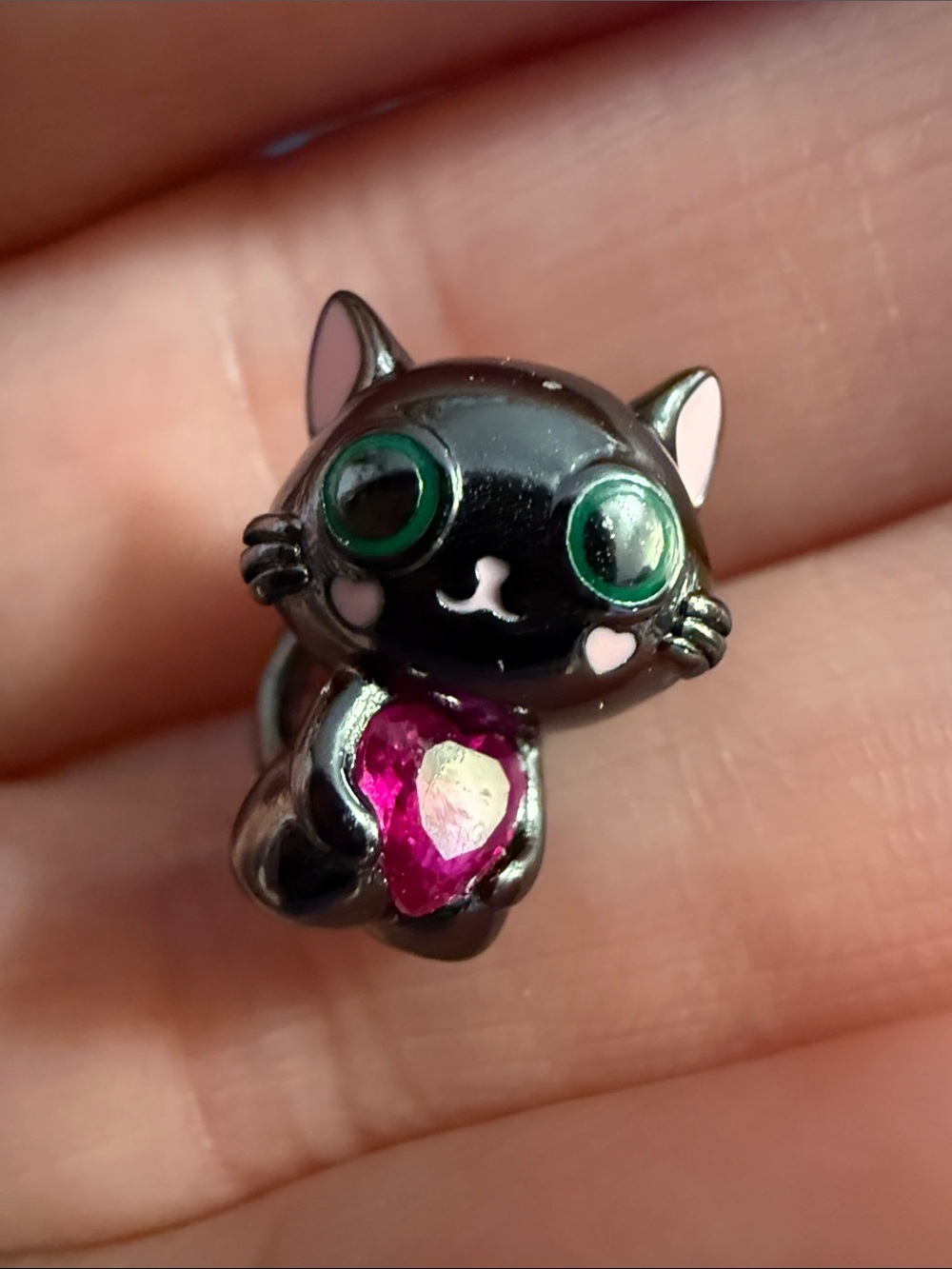 S925 Black Cat Charm with Pink Heart - NWOT - Picture 4 of 5
